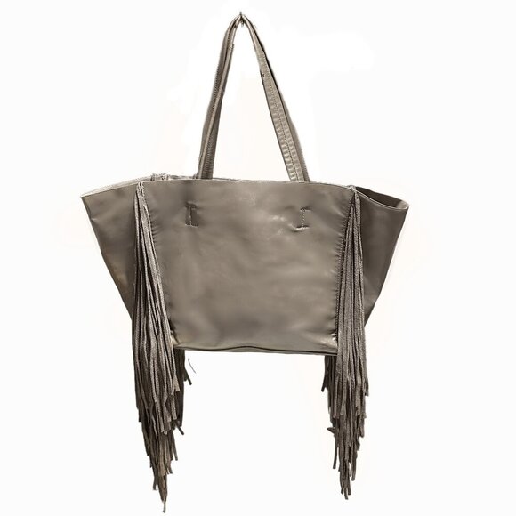 Anthropologie REMI & REID LEATHER SIDE FRINGE BAG TAUPE - Picture 4 of 8